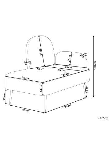 Beliani Chaiselongue ARCEY in Orange/Weiß - (W) 76 x (H) 100 x (L) 120 cm