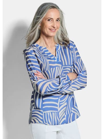 GOLDNER Grafische Viskosebluse mit Schlitz in blau / gemustert