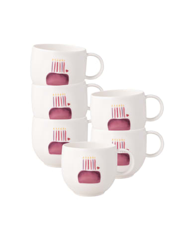 Villeroy & Boch 6er Set Henkelbecher Happy Birthday With Love 290 ml in weiß-rot