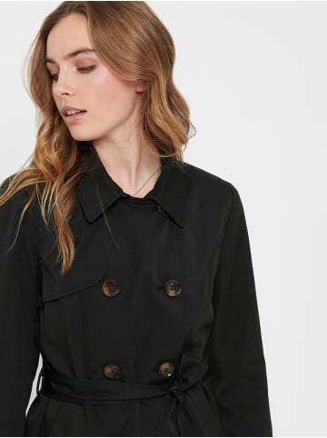 ONLY Kurzer Trench Coat Übergangs Mantel Jacke Zweireihig ONLVALERIE in Schwarz