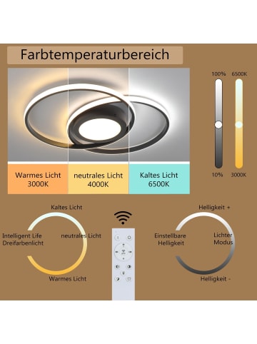 ZMH Deckenleuchte LED in schwarz 2-flammige rund dimmbar 48W Flurlampe L 47.4cm
