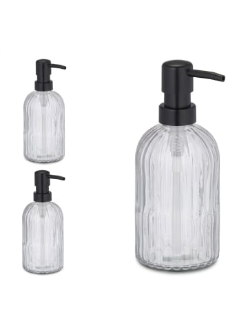 relaxdays 3 x Glas Seifenspender in Schwarz - 400 ml