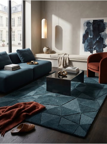 KADIMA DESIGN Teppich Wolle Handgetuftet DEBEN Geometrisch Wohnzimmer Modern in Türkis