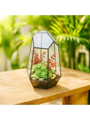 relaxdays Pflanzenterrarium "geometrisch" in Schwarz - (B)18 x (H)26 x (T)15 cm