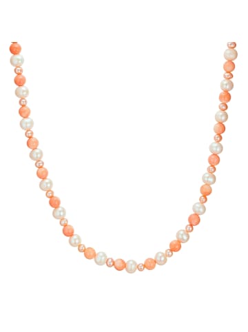 Valero Pearls Kette Sterling Silber Süßwasser-Zuchtperle weiß rosa Koralle peach in weiß