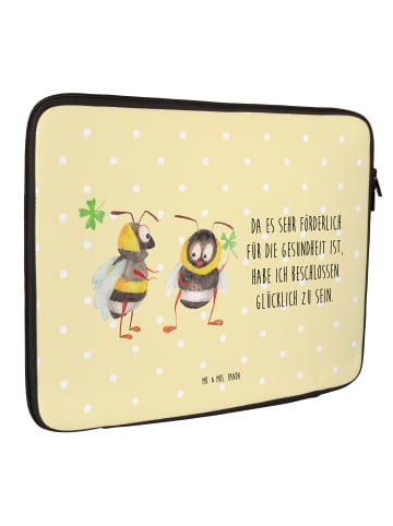 Mr. & Mrs. Panda Laptop Case Hummeln Kleeblatt mit Spruch in Gelb Pastell