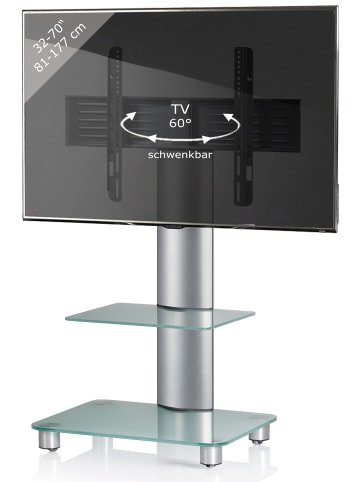 VCM  TV Standfuß Ständer Rack Alu Glas Rollen Tosal ZW in Mattglas