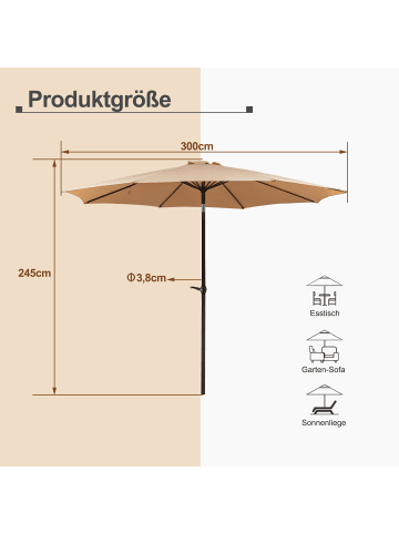 ABRIHOME Sonnenschirme in Khaki Ø300 cm knickbar für Garten Balkon Strand