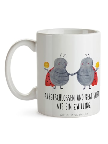 Mr. & Mrs. Panda Kaffeebecher Sternzeichen Zwilling mit Spruch in Weiß