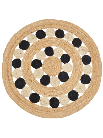 Beliani Geflochtener Teppich HOVIT in Beige/Schwarz - (W) 140 x (L) 140 cm