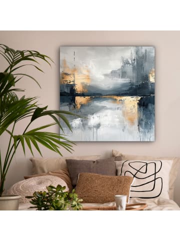 MuchoWow Leinwand Bilder Abstrakte Kunst gold grau