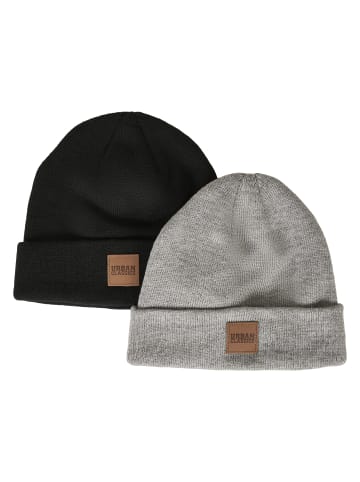 Urban Classics Urban Classics Damen Logopatch Beanie Kids 2-Pack in black+grey