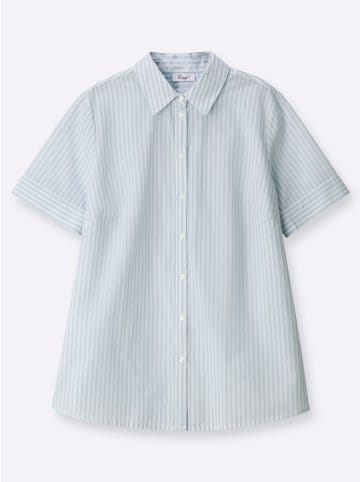 sheego Kurzarm-Bluse in hellblau-weiß-gestreift