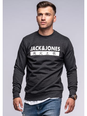 Jack & Jones Sweatshirt Print - ELEMENTS SWEAT CREW NECK in Dark Grey Melange