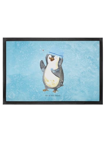 Mr. & Mrs. Panda Fußmatte Pinguin Duschen ohne Spruch in Eisblau
