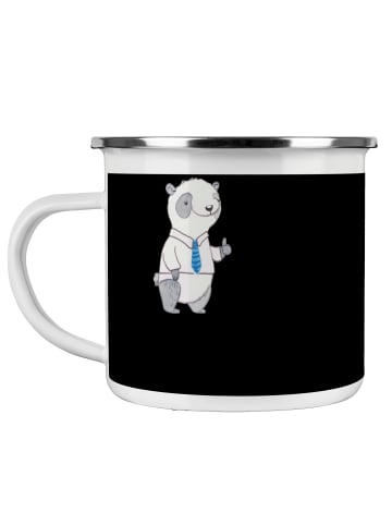 Mr. & Mrs. Panda Camping Emaille Tasse Bräutigam Heute mit Spruch in Schwarz
