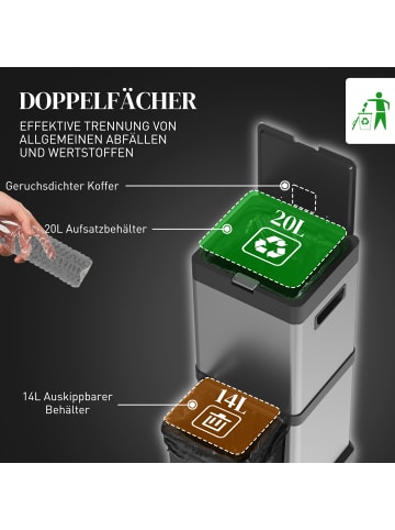 HOMCOM Mülleimer-32,5L x 31,5B x 78H cm-Silber
