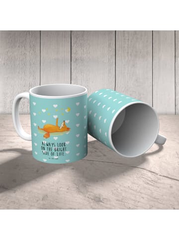 Mr. & Mrs. Panda Kaffeebecher Fuchs Sterne mit Spruch in Türkis Pastell