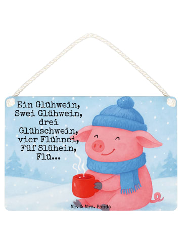Mr. & Mrs. Panda Holzschild Schweinchen Glühwein Design mit Spruch in Weiß