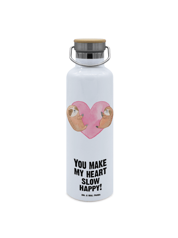 Mr. & Mrs. Panda Trinkflasche Faultiere Herz mit Spruch in Weiß