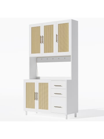 ABRIHOME Küchenschrank mit LED 2 USB und 3 Schubladen 183cm in Weiß