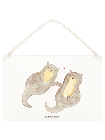Mr. & Mrs. Panda Schild Otter Hände halten ohne Spruch in Weiß
