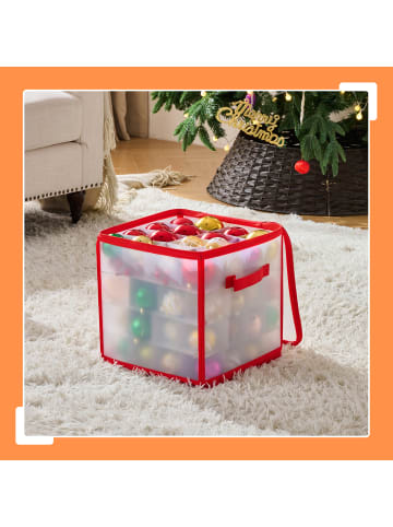 relaxdays Weihnachtskugel-Aufbewahrungsbox in Transparent/ Rot - (B)36 x (H)36 x (T)36 cm