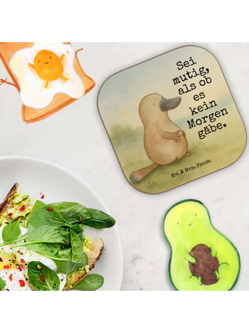 Mr. & Mrs. Panda Glasuntersetzer Schnabeltier Mut Design mit Spruch in Weiß