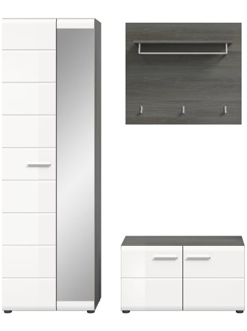 xonox.home Garderobenkombination  (B/H/T: 155x192x37 cm) in Rauchsilber und weiß hochglanz