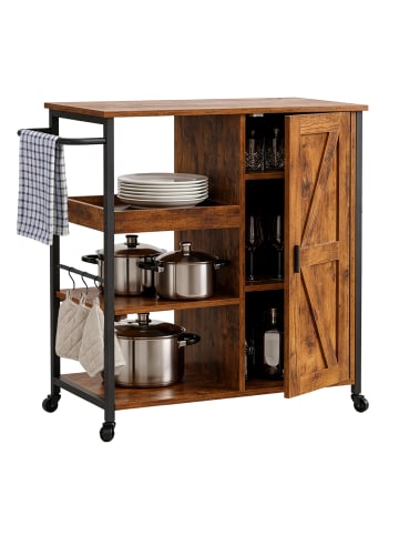 relaxdays Servierwagen "Industrial" in Schwarz/ Braun - (B)80 x (H)85 x (T)37 cm