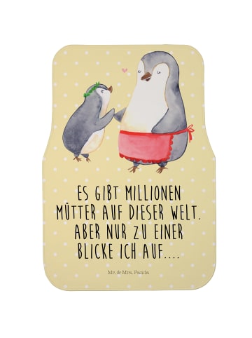 Mr. & Mrs. Panda Auto Teppich Pinguin mit Kind mit Spruch in Gelb Pastell