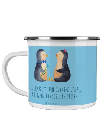 Mr. & Mrs. Panda Camping Emaille Tasse 12 Hochzeitstag Nickelhoc... in Sky Blue