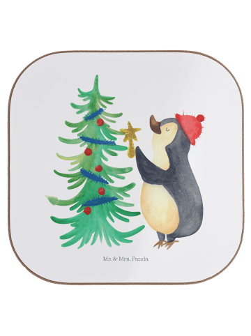 Mr. & Mrs. Panda Untersetzer für Gläser Pinguin Weihnachtsbaum o... in Weiß