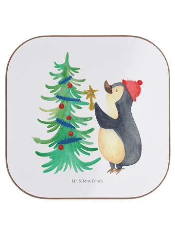 Mr. & Mrs. Panda Untersetzer Pinguin Weihnachtsbaum ohne Spruch in Weiß