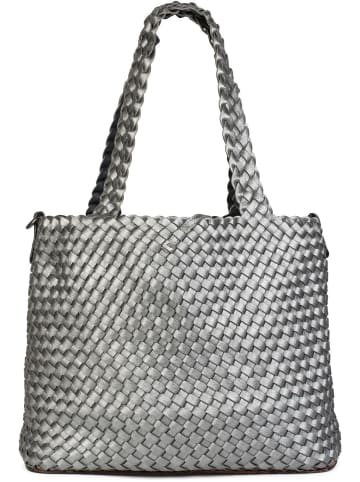 styleBREAKER Große XXL Wendetasche geflochten in Schwarz / Silber