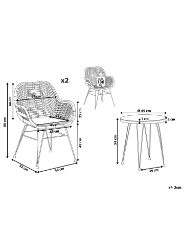 Beliani 3-tlg Bistro Set TROPEA II in Braun/Schwarz