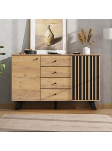 ABRIHOME Hohldesign Sideboard mit 5 Massivholzbeinen in Holzfarbe - 120*38*75cm