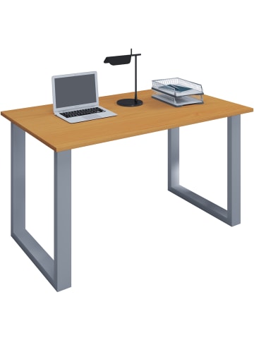 VCM Schreibtisch Bürotisch Computertisch 140x50 Lona U in Silber / Buche