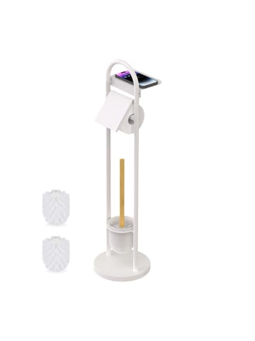 relaxdays WC Garnitur in Weiß/ Natur - (B)21,5 x (H)79 x (T)21,5 cm