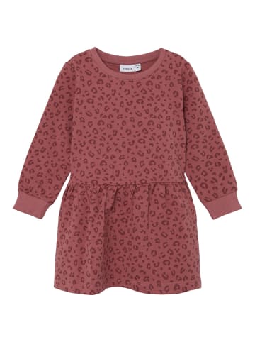 name it Langarm Sweat Kleid Animal Leo Print Knielang NMFTEKKO in Rosa