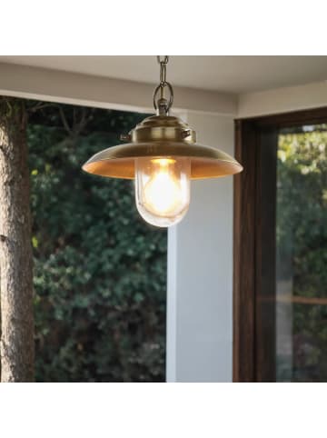 Licht-Erlebnisse Außen Pendelleuchte Ø 23 cm in Messing Antik