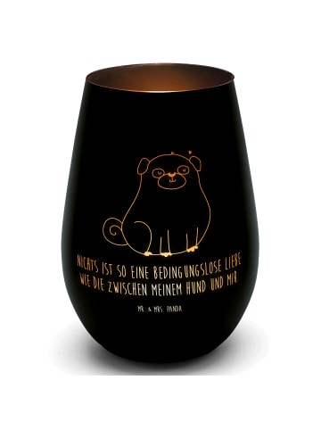 Mr. & Mrs. Panda Teelichthalter Glas Mops mit Spruch in Schwarz