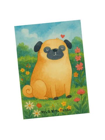 Mr. & Mrs. Panda Postkarte Mops Design ohne Spruch in Weiß