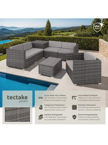 tectake Rattan Sitzgruppe mit Sicherheitsglasplatte, für 5 Personen
