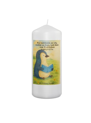 Mr. & Mrs. Panda Kerze Pinguin Buch Design mit Spruch in Weiß