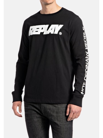 Replay Replay Shirt Langarmshirt BASIC JERSEY mit Markenprint mit Rundhals in schwarz