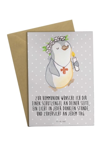 Mr. & Mrs. Panda Grußkarte Pinguin Kommunion  mit Spruch in Grau Pastell