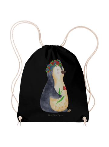 Mr. & Mrs. Panda Baumwolltasche Pinguin Blumen ohne Spruch in Schwarz