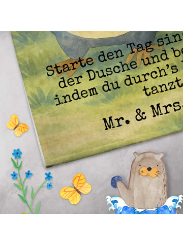 Mr. & Mrs. Panda Gästehandtuch Pinguin Duschen Design mit Spruch in Weiß