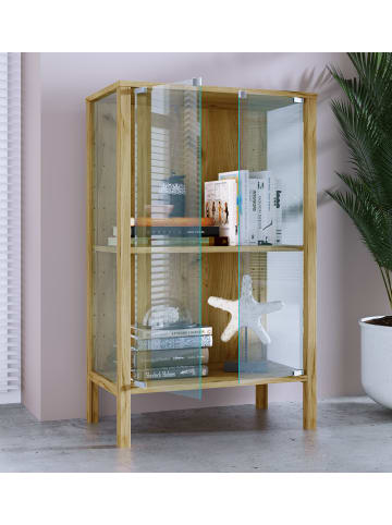 VCM  Glasvitrine Jensol mit ESG Glas Kommode stehend in Honig-Eiche